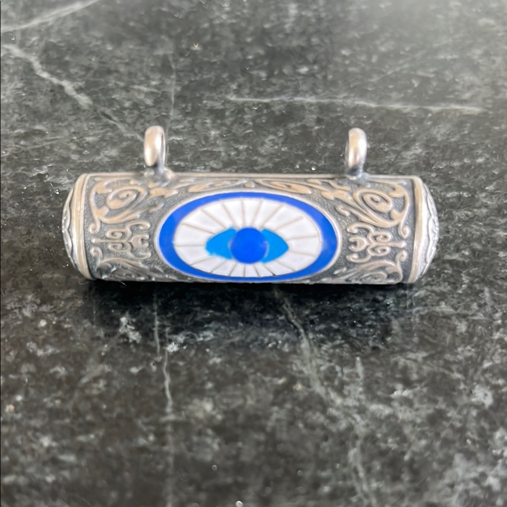 Rare Sterling Silver Pendant Blue Evil Eye Protection Prayer Box Amulet Charm